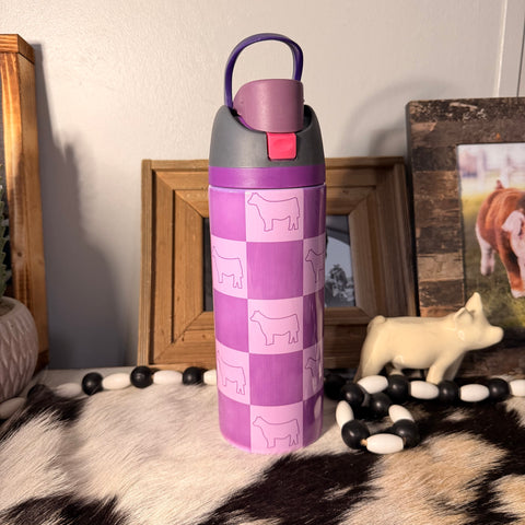 Purple Checkered Sip Top Cattle Tumbler