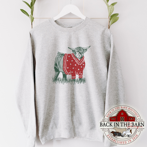 Christmas Sweater Highland Cattle Crewneck