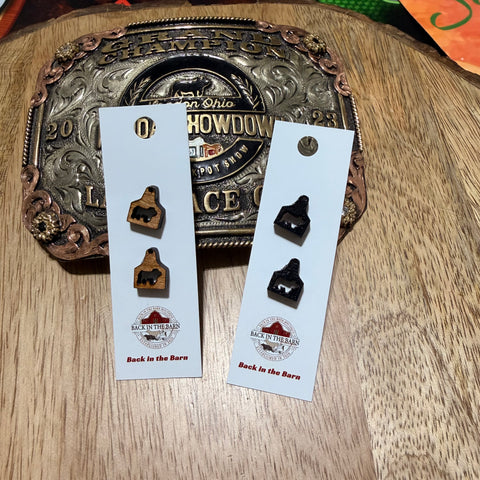 Ear Tag Pig Wooden Stud Earrings