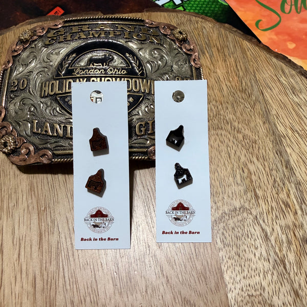 Ear Tag Cattle Wooden Stud Earrings