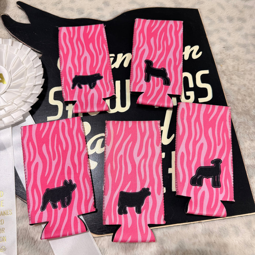 Pink Zebra Livestock Slim Koozie