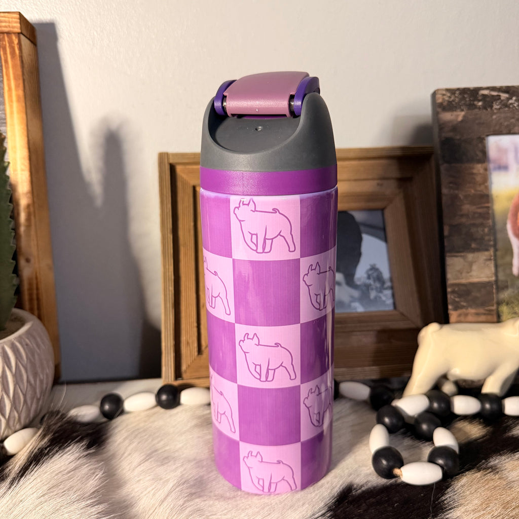 Purple Checkered Sip Top Pig Tumbler