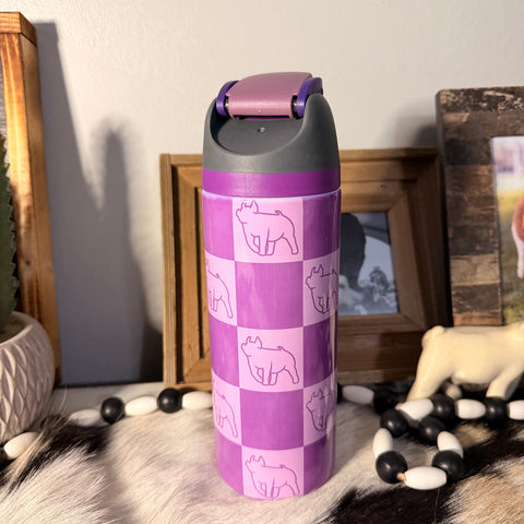 Purple Checkered Sip Top Pig Tumbler