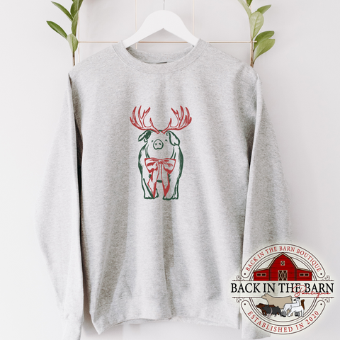 Christmas Bow Pig Crewneck