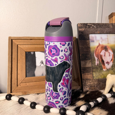 Purple Floral Cheetah Sip Top Cattle Tumbler