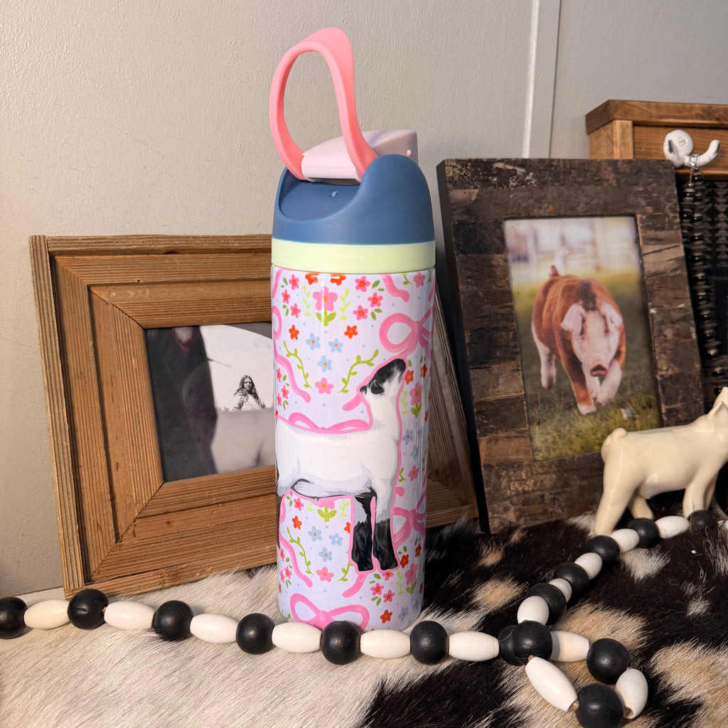 Floral Bow Sip Top Lamb PINK Tumbler