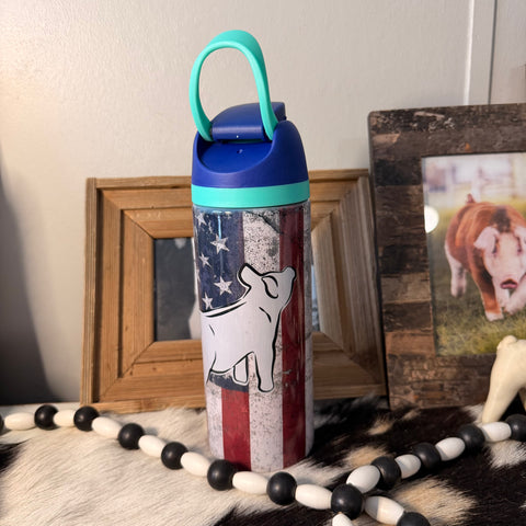American Flag Sip Top Pig BLUE Tumbler