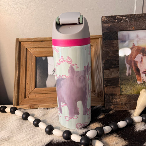 Sage Bow Sip Top Pig GRAY Tumbler