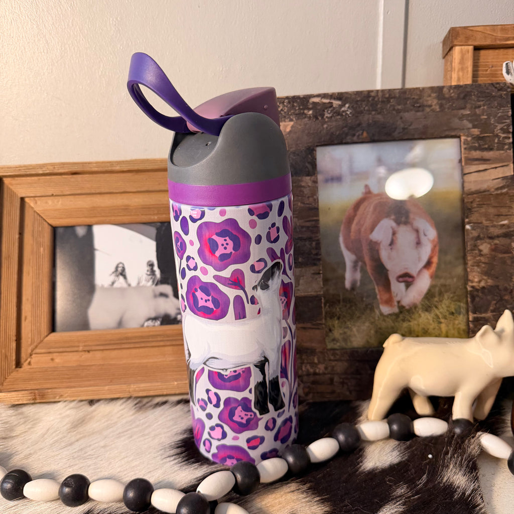 Purple Floral Cheetah Sip Top Lamb Tumbler