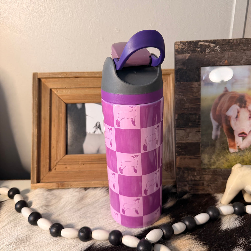Purple Checkered Sip Top Lamb Tumbler