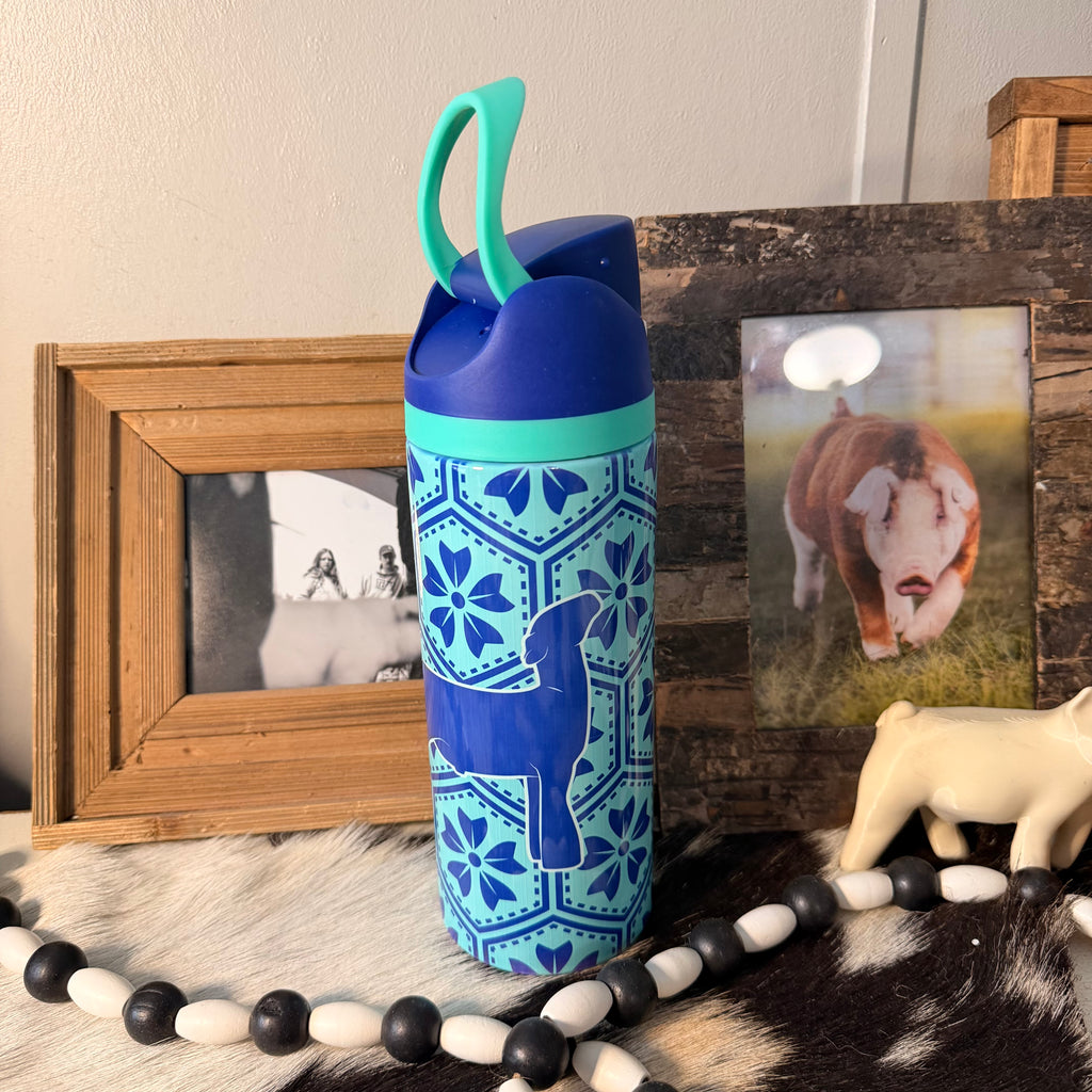 Blue Floral Sip Top Lamb Tumbler