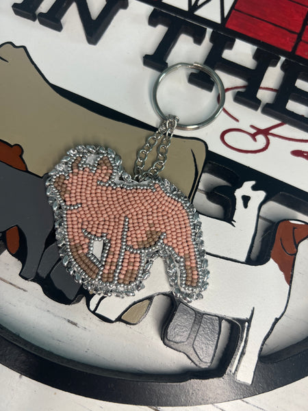 Beaded Pig Keychain